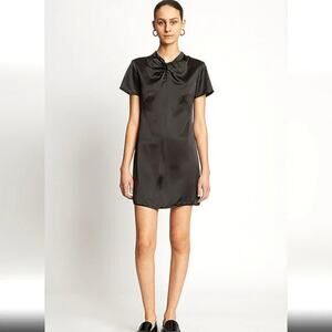 Proenza Schouler White Label Black Satin Twist Neck Mini Dress Size 2 NWOT $495